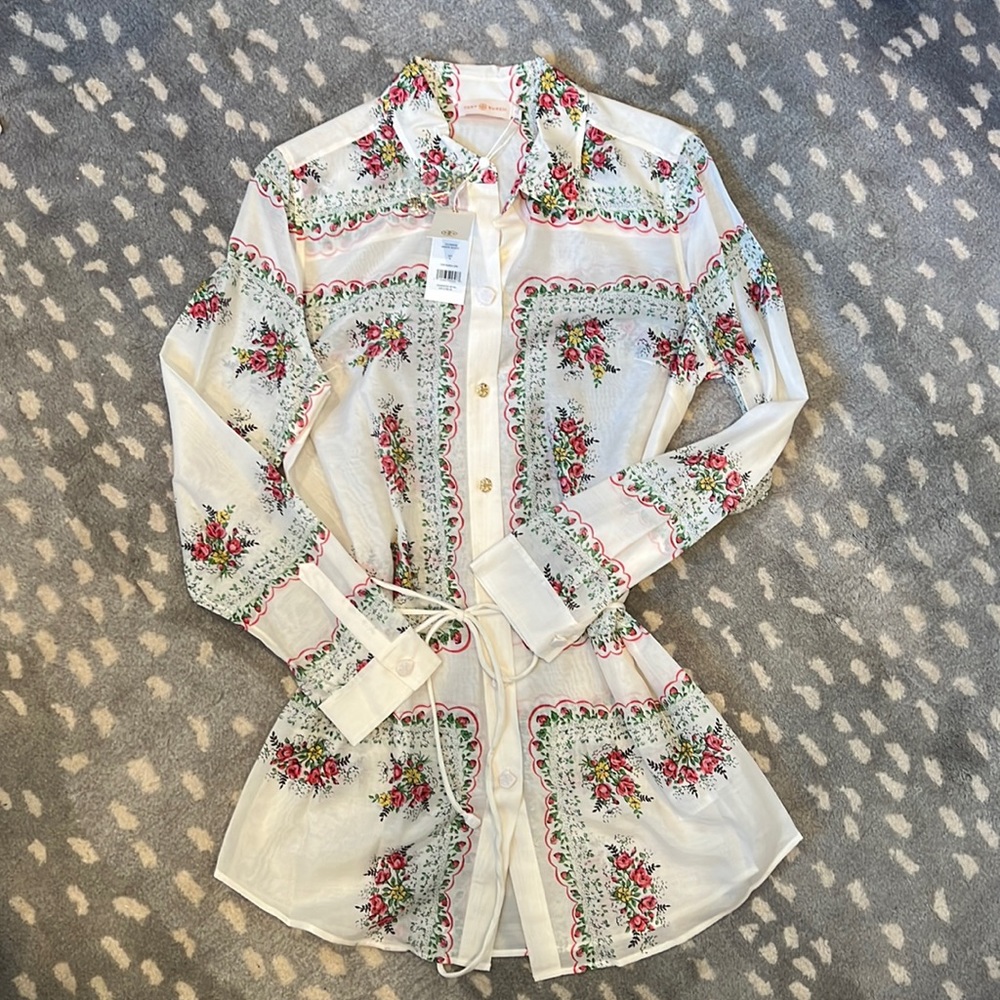 NWT Tory Burch Garden Veil Cotton/Silk Blend Tunic /Coverup in size Medium